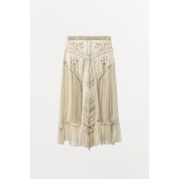 ZARA LIMITED EDITION EMBROIDERED LACE COMBINED SKIRT - Picture 6 of 8